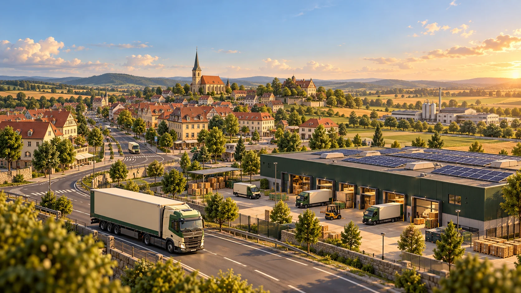 ecotrasim promotional diorama illustrating a transport network in a green town